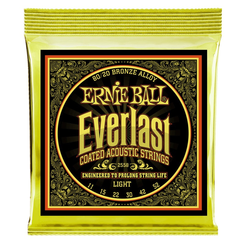 Ernie Ball Light Everlast Coated 80/20 Bronze Acoustic Guitar Strings – 11-52 Gauge