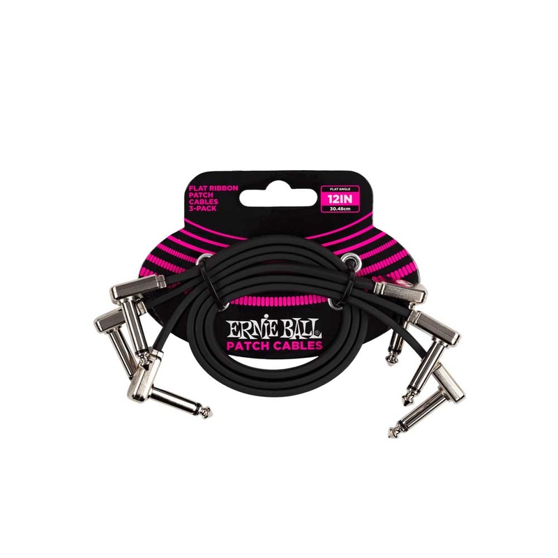 Ernie Ball P06222 Flat Ribbon Angle to Angle Patch Cable – 3 Pack – 1 ft.