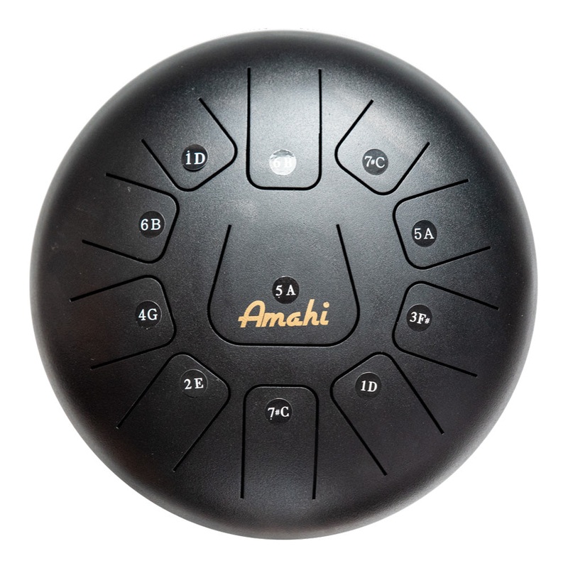 Amahi 12in Steel Tongue Drum, Black 11 Note, D Major w/Bag